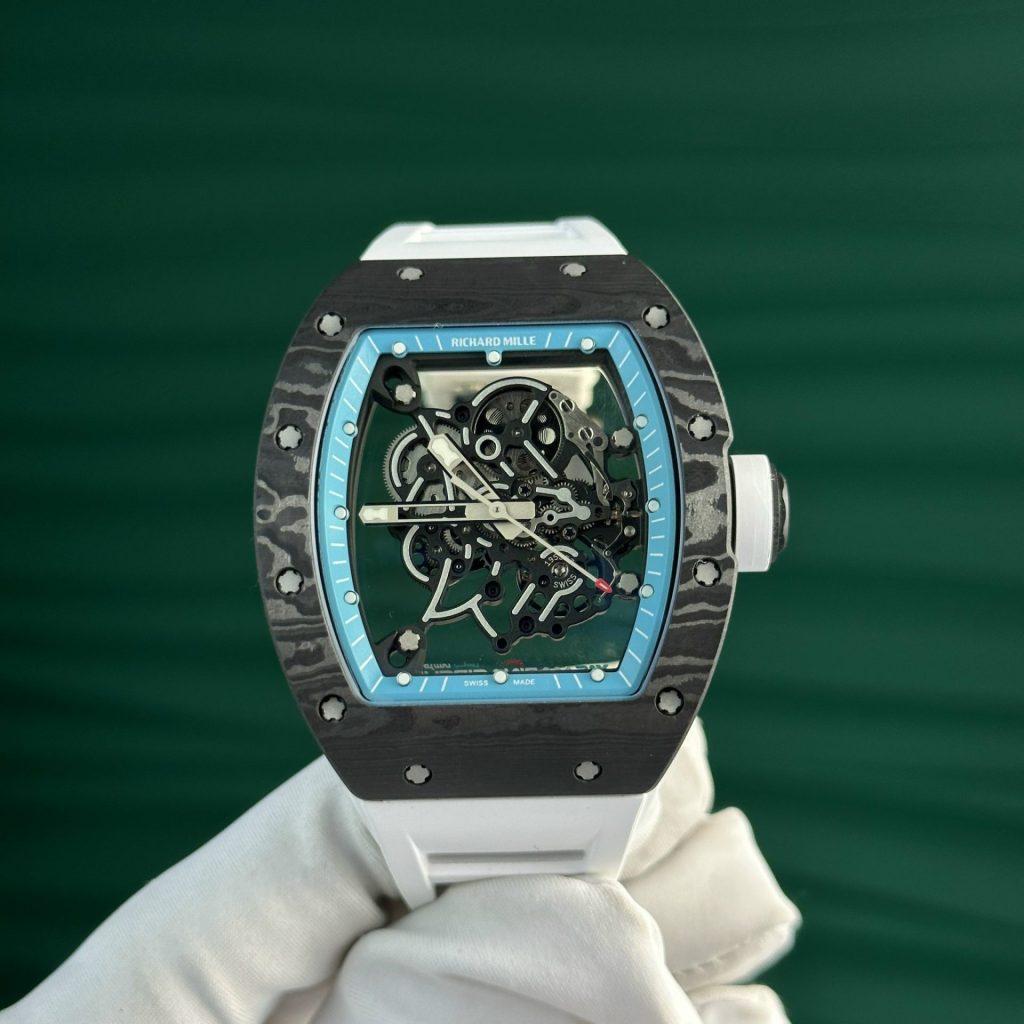 Đồng Hồ Richard Mille Chế Tác Carbon NTPT RM055 Dây Cao Su Trắng ZF (2)