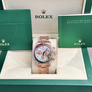 Đồng Hồ Rolex Daytona Rainbow Đính Kim Cương Tự Nhiên Bọc Vàng Mặt Khảm Trai 40mm (4)