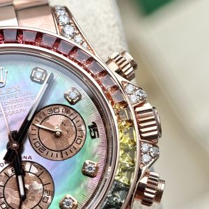 Đồng Hồ Rolex Daytona Rainbow Đính Kim Cương Tự Nhiên Bọc Vàng Mặt Khảm Trai 40mm (4)