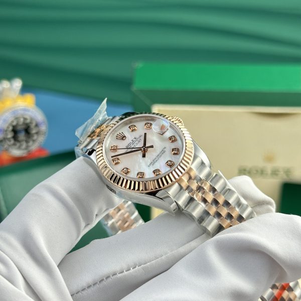 Đồng Hồ Rolex Nữ Mặt Khảm Trai Trắng Replica Cao Cấp Nhất DateJust 31mm (4)