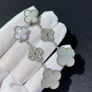 Bông Tai Nữ Van Cleef & Arpels Magic Alhambra Chế Tác Xà Cừ Kim Cương Vàng Trắng 18K (2)