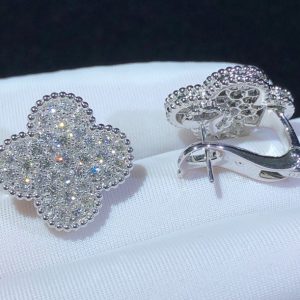 Bông Tai Nữ Van Cleef & Arpels Magic Alhambra Kim Cương Vàng Trắng 18K Chế Tác (7)