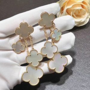 Bông Tai Van Cleef & Arpels Alhambra Nữ Chế Tác Xà Cừ Vàng 18K (2)