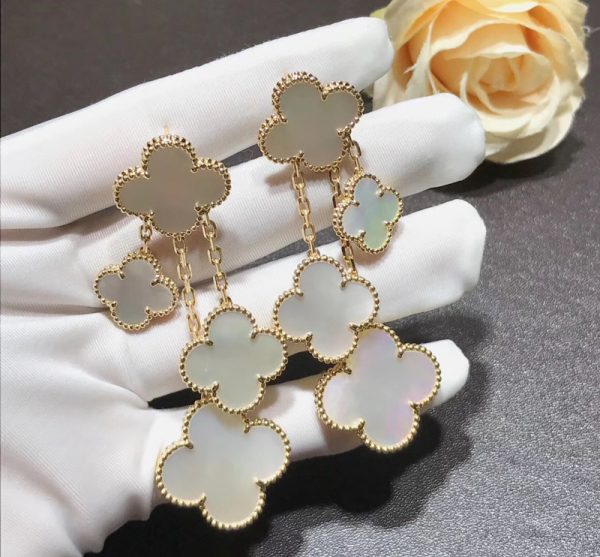 Bông Tai Van Cleef & Arpels Alhambra Nữ Chế Tác Xà Cừ Vàng 18K (2)