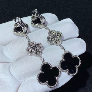 Bông Tai Van Cleef & Arpels Magic Alhambra Mã Não Kim Cương Vàng Trắng 18K Chế Tác (2)