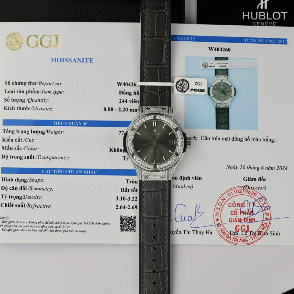 Đồng Hồ Hublot Chế Tác Kim Cương Moissanite Màu Xám Classic Fusion 38mm (1)