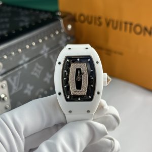 Đồng Hồ Richard Mille RM07 Gốm Trắng Mặt Đen Dây Cao Su Rep 11 36mm (4)