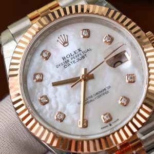 Đồng Hồ Rolex Bọc Vàng Mặt Khảm Trai Trắng Cọc Số Moissanite GMF 41mm (2)