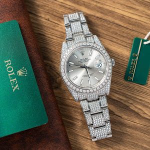 Đồng Hồ Rolex DateJust Đính Full Kim Cương Moissanite Hong Kong Mặt Bạc 41mm (11)