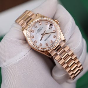 Đồng Hồ Rolex DateJust Mặt Khảm Trai Trắng Đính Moissanite 31mm (4)