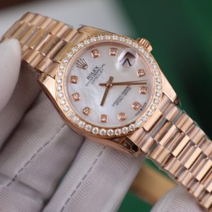 Đồng Hồ Rolex DateJust Mặt Khảm Trai Trắng Đính Moissanite 31mm (4)