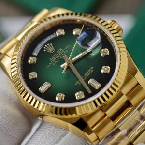 Đồng Hồ Rolex Day-Date Bọc Vàng Mặt Số Ombre Xanh Lá Cây Replica 36mm (1)