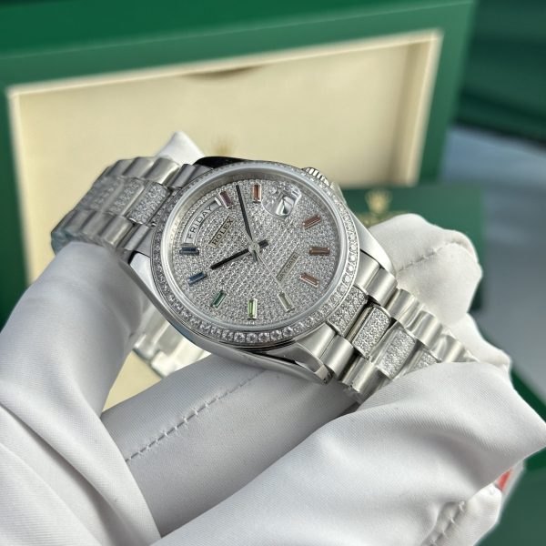 Đồng Hồ Rolex Nam Đính Đá Day-Date Cọc Số 7 Màu Nhà Máy TW 36mm (9)