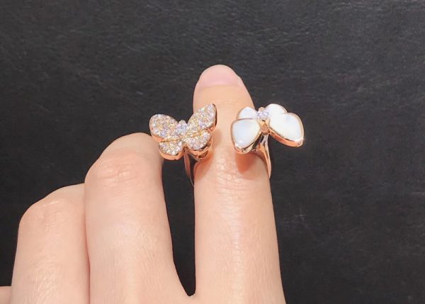 Nhẫn Van Cleef & Arpels Butterfly Chế Tác Xà Cừ Kim Cương Tự Nhiên Vàng Hồng 18K (2)