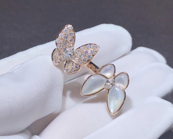 Nhẫn Van Cleef & Arpels Butterfly Chế Tác Xà Cừ Kim Cương Tự Nhiên Vàng Hồng 18K (2)