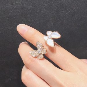 Nhẫn Van Cleef & Arpels Butterfly Chế Tác Xà Cừ Kim Cương Tự Nhiên Vàng Hồng 18K (2)