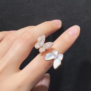 Nhẫn Van Cleef & Arpels Butterfly Chế Tác Xà Cừ Kim Cương Tự Nhiên Vàng Hồng 18K (2)