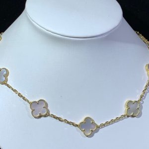 Vòng Cổ Nữ Van Cleef & Arpels Alhambra 10 Hoạ Tiết Chế Tác Xà Cừ Vàng 18K (2)