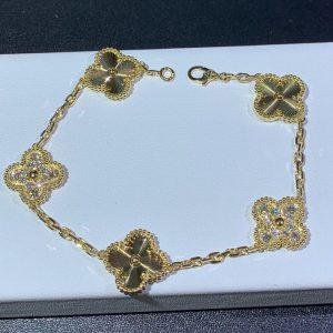 Vòng Tay Van Cleef & Arpels Vintage Alhambra 5 Hoạ Tiết Chế Tác Kim Cương Thiên Nhiên Vàng 18K (2)