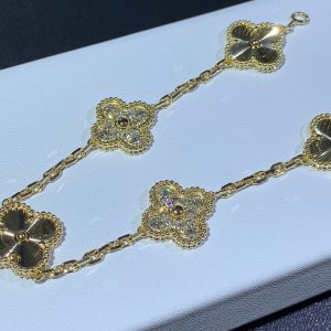 Vòng Tay Van Cleef & Arpels Vintage Alhambra 5 Hoạ Tiết Chế Tác Kim Cương Thiên Nhiên Vàng 18K (2)