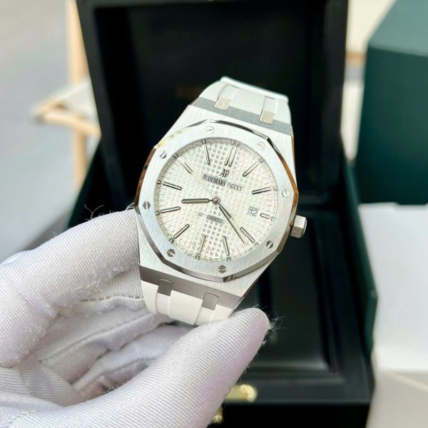 Đồng Hồ Audemars Piguet Royal Oak 15400ST Replica 1 1 Dây Cao Su Màu Trắng 41mm (2)