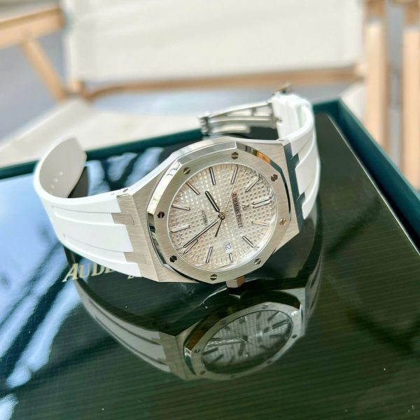 Đồng Hồ Audemars Piguet Royal Oak 15400ST Replica 1 1 Dây Cao Su Màu Trắng 41mm (2)