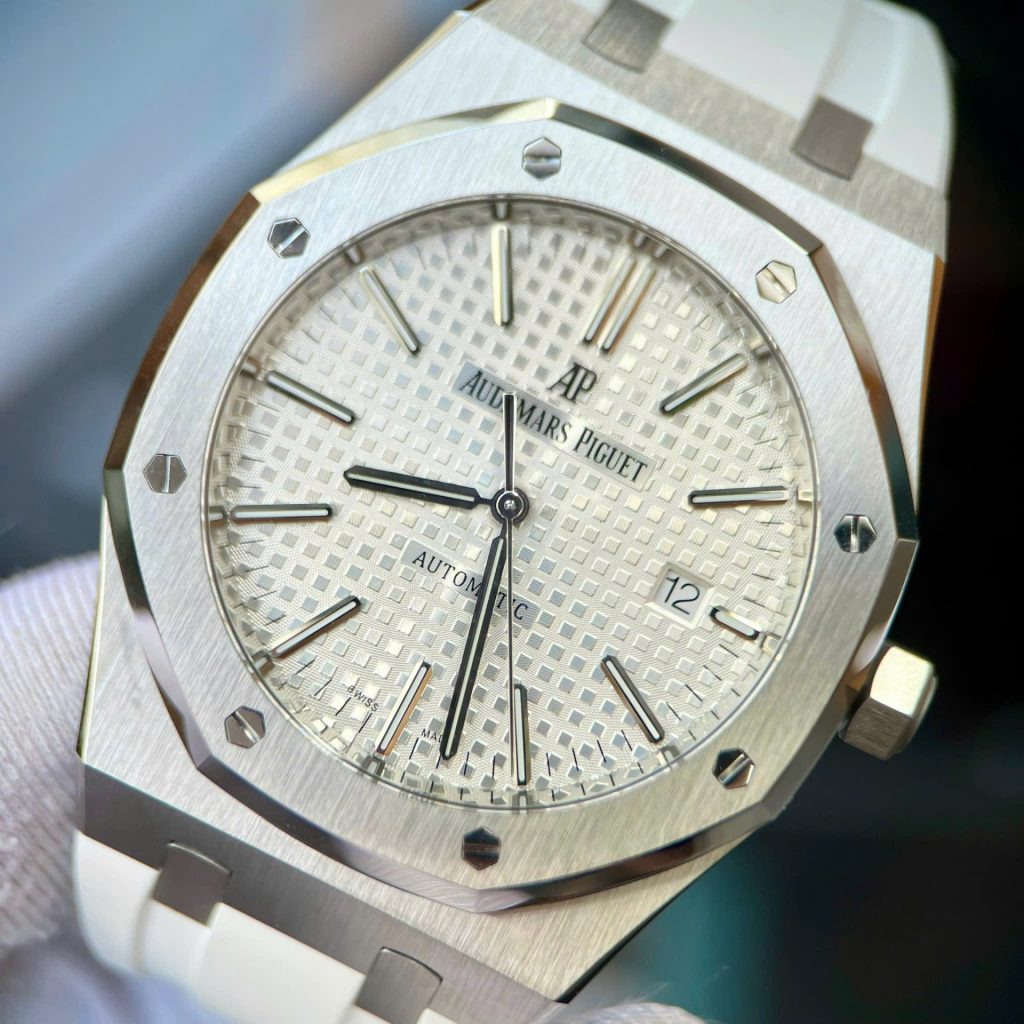 Đồng Hồ Audemars Piguet Royal Oak 15400ST Replica 1 1 Dây Cao Su Màu Trắng 41mm (2)