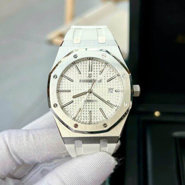 Đồng Hồ Audemars Piguet Royal Oak 15400ST Replica 1 1 Dây Cao Su Màu Trắng 41mm (2)