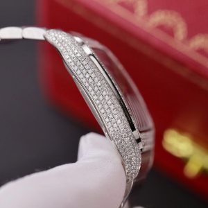 Đồng Hồ Cartier Santos Chế Tác Kim Cương Moissanite Hong Kong Mặt Xanh Blue 39 (2)