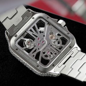 Đồng Hồ Cartier Santos Large Skeleton WHSA0015 Đính Full Kim Cương Moissanite 39 (2)