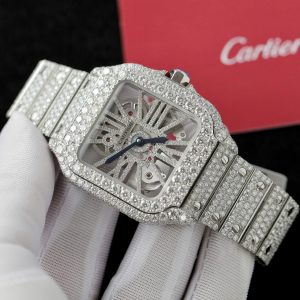 Đồng Hồ Cartier Santos Large Skeleton WHSA0015 Đính Full Kim Cương Moissanite 39 (2)