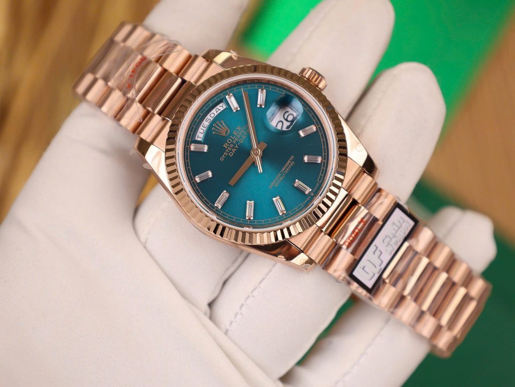 Đồng Hồ Chế Tác Rolex Day-Date 128235 Màu Xanh Lục Trọng Lượng 158gram QF Factory 36mm (2)