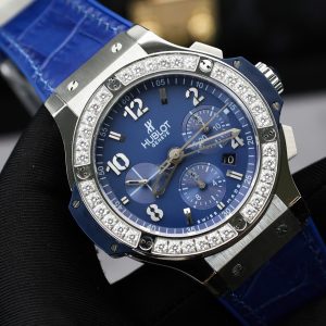 Đồng Hồ Hublot Big Bang Chronograph Chế Tác Viền Đính Kim Cương Moissanite Màu Xanh Blue 44mm (2)