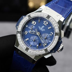 Đồng Hồ Hublot Big Bang Chronograph Chế Tác Viền Đính Kim Cương Moissanite Màu Xanh Blue 44mm (2)