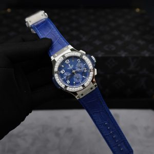 Đồng Hồ Hublot Big Bang Chronograph Chế Tác Viền Đính Kim Cương Moissanite Màu Xanh Blue 44mm (2)