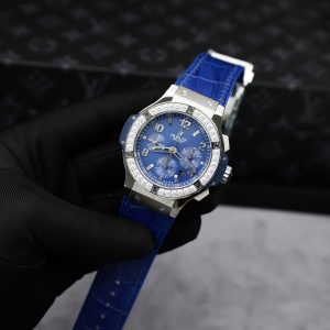 Đồng Hồ Hublot Big Bang Chronograph Chế Tác Viền Đính Kim Cương Moissanite Màu Xanh Blue 44mm (2)