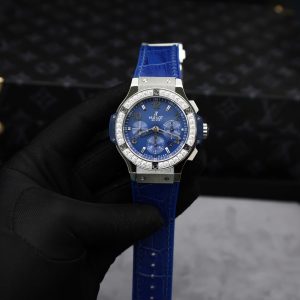 Đồng Hồ Hublot Big Bang Chronograph Chế Tác Viền Đính Kim Cương Moissanite Màu Xanh Blue 44mm (2)