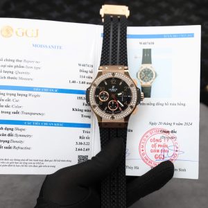 Đồng Hồ Hublot Big Bang Chronograph King Gold Chế Tác Đính Kim Cương Moissanite Màu Đen 44mm (2)