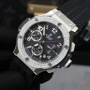 Đồng Hồ Hublot Big Bang Chronograph Replica 11 Đính Kim Cương Moissanite Màu Đen 44mm (2)