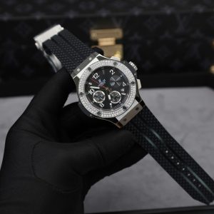 Đồng Hồ Hublot Big Bang Chronograph Replica 11 Đính Kim Cương Moissanite Màu Đen 44mm (2)