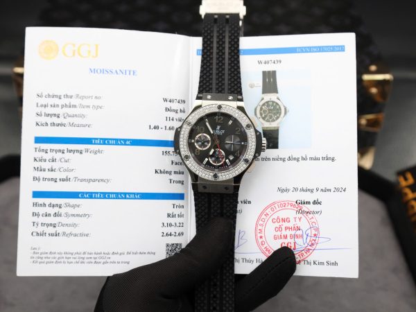 Đồng Hồ Hublot Big Bang Chronograph Replica 11 Đính Kim Cương Moissanite Màu Đen 44mm (2)