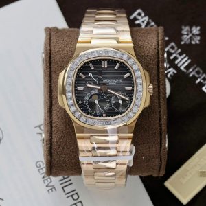 Đồng Hồ Patek Philippe Nautilus 5724R Chế Tác Bọc Vàng + Kim Cương Moissanite Nhà Máy PPF 40mm (16)