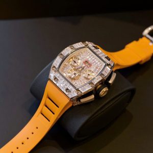 Đồng Hồ Richard Mille RM011 Replica 11 Đính Full Đá Baguette Dây Cao Su Màu Cam 44mm (2)