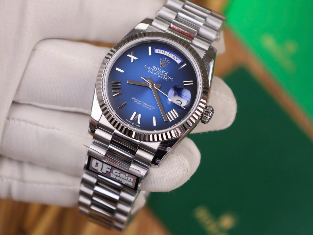 Đồng Hồ Rolex Chế Tác Day-Date 128236 Mặt Xanh Blue Trọng Lượng 158gram QF Factory 36mm (2)