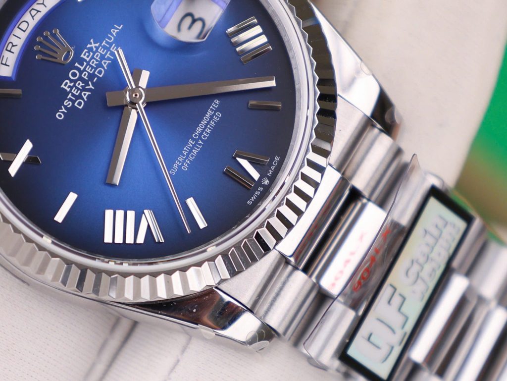 Đồng Hồ Rolex Chế Tác Day-Date 128236 Mặt Xanh Blue Trọng Lượng 158gram QF Factory 36mm (2)