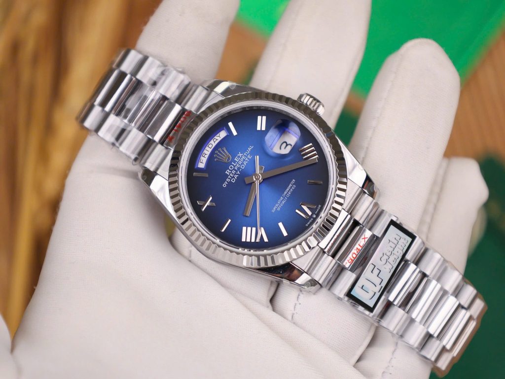 Đồng Hồ Rolex Chế Tác Day-Date 128236 Mặt Xanh Blue Trọng Lượng 158gram QF Factory 36mm (2)