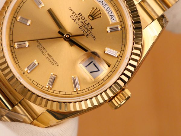 Đồng Hồ Rolex Chế Tác Day-Date 128238 Mặt Vàng Champagne Trọng Lượng 158gram QF Factory 36mm (2)