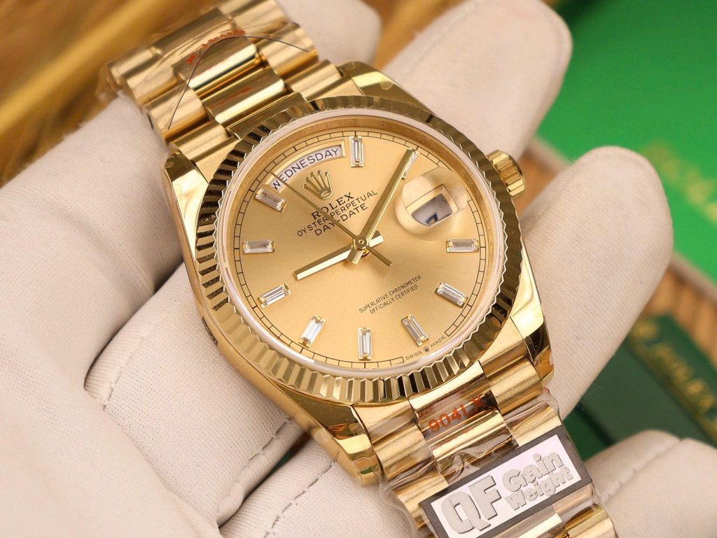 Đồng Hồ Rolex Chế Tác Day-Date 128238 Mặt Vàng Champagne Trọng Lượng 158gram QF Factory 36mm (2)