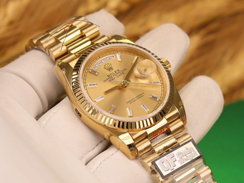 Đồng Hồ Rolex Chế Tác Day-Date 128238 Mặt Vàng Champagne Trọng Lượng 158gram QF Factory 36mm (2)