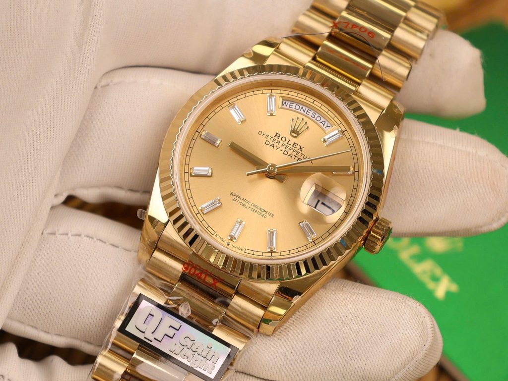 Đồng Hồ Rolex Chế Tác Day-Date 128238 Mặt Vàng Champagne Trọng Lượng 158gram QF Factory 36mm (2)